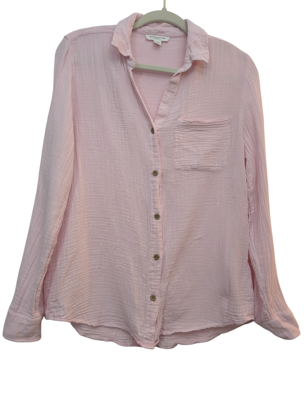 BeachLunchLounge Med Pink Double Cotton Gauze Button Up Blouse Coastal Grandma